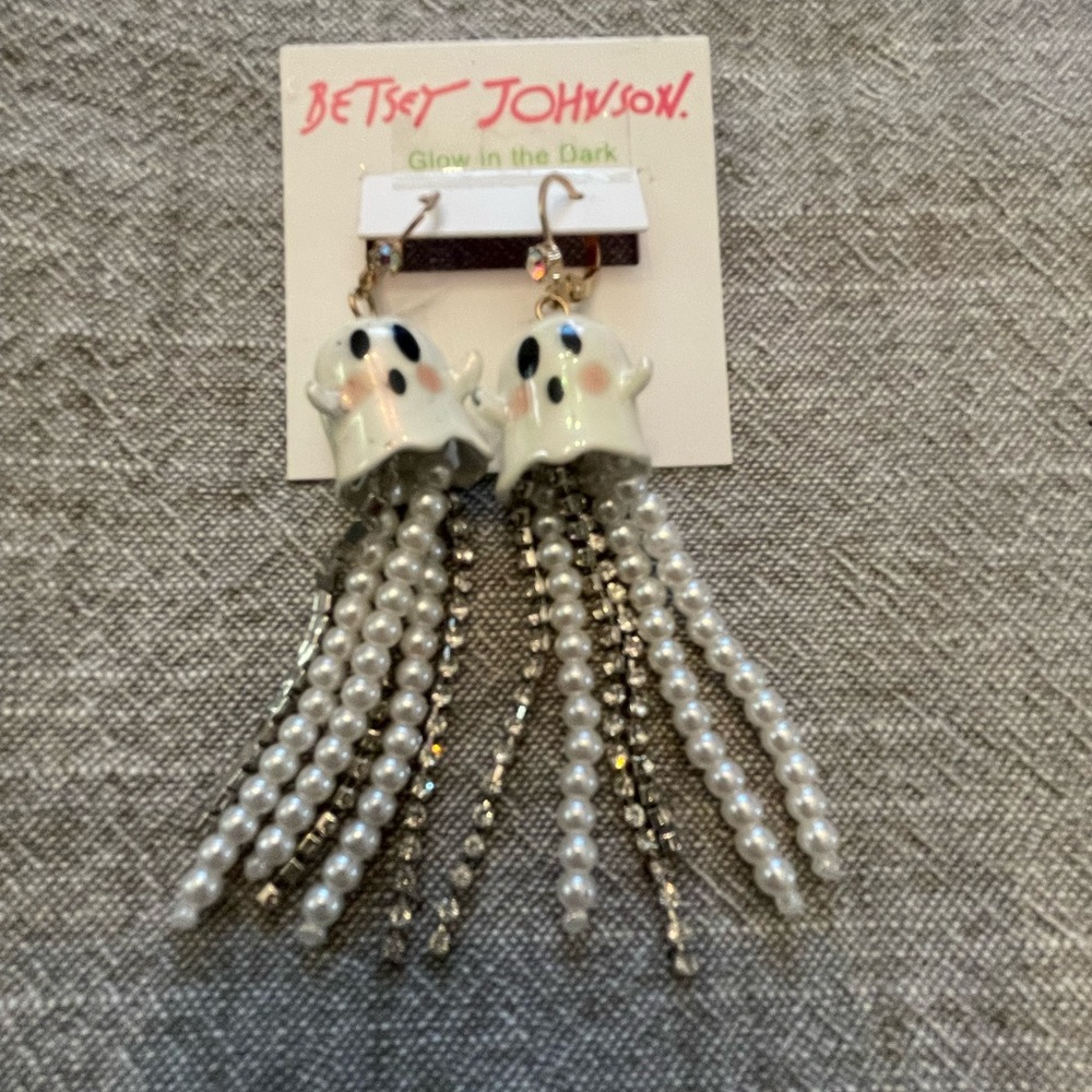 Betsey Johnson Glow Ghost Earrings with Pearl and Silver